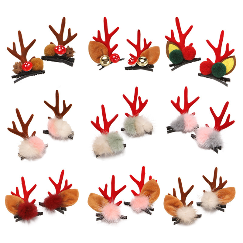 Simulation Christmas Hairpins Hairbands Japanese and Korean Mink Hair Photo Taking Flocking Coral Clip Antler Hairpin