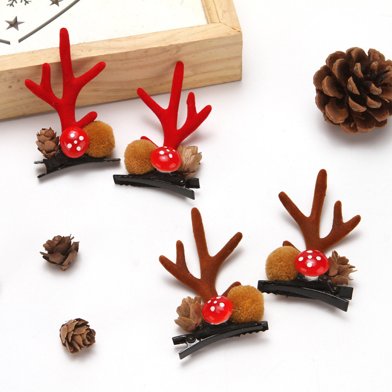 Simulation Christmas Hairpins Hairbands Japanese and Korean Mink Hair Photo Taking Flocking Coral Clip Antler Hairpin