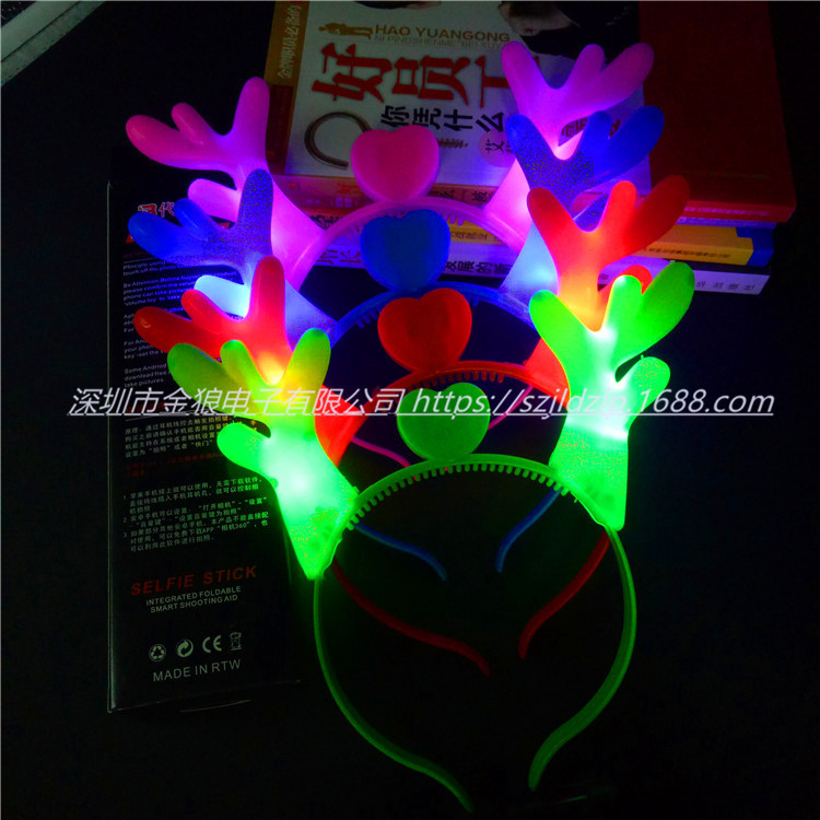 Headband Flash Headdress Wholesale Million Christmas Hair Band with LED Light Luminous Barrettes Antler Hairpin