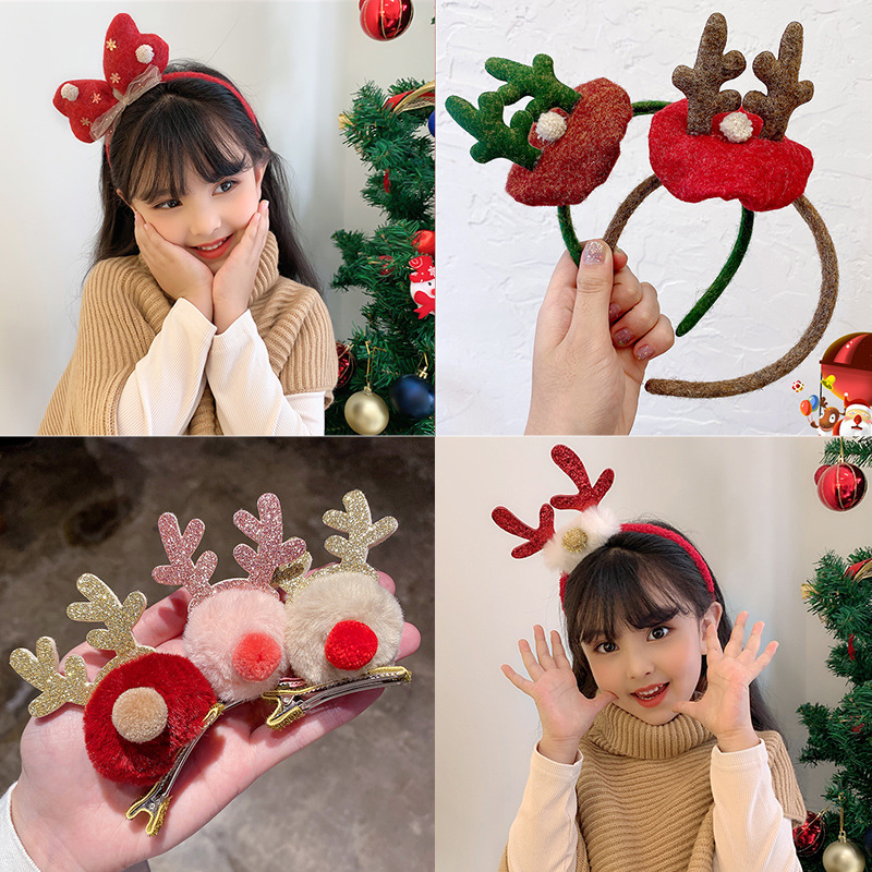 Cartoon Headband Female Animal Plush Hairpin Antlers Headband Furry Headdress Cute Bow Hair Accessories Antler Hairpin