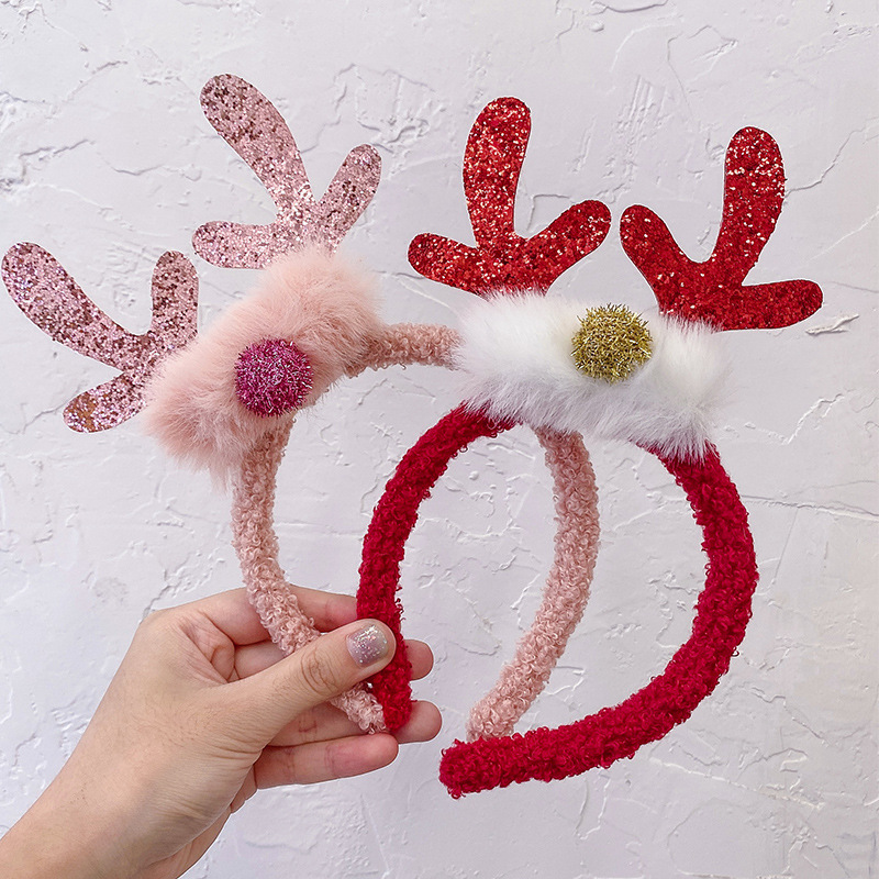 Cartoon Headband Female Animal Plush Hairpin Antlers Headband Furry Headdress Cute Bow Hair Accessories Antler Hairpin