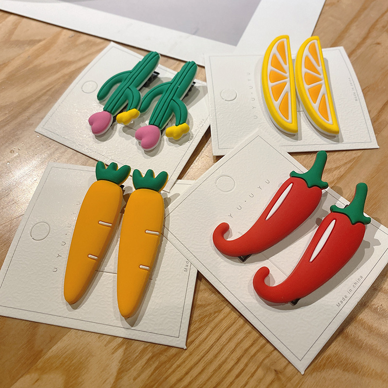 Korean-Style Ins Flexible Glue Fruit Hair Clip Children&#039;s Side Bang Clip Does Not Hurt Hair Cute Baby Hairpin Two Piece Suit