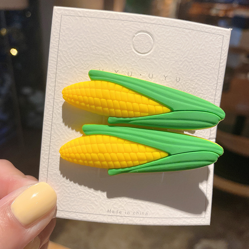 Korean-Style Ins Flexible Glue Fruit Hair Clip Children&#039;s Side Bang Clip Does Not Hurt Hair Cute Baby Hairpin Two Piece Suit