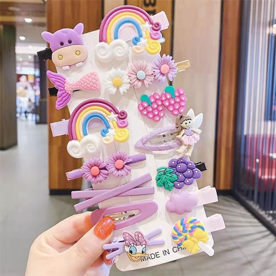 New Baby Princess Candy Color Hair Accessories 14-Piece Set Cute Flowers Animal Hairpin Barrettes Set