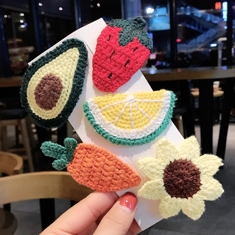 Children&#039;s Wool Knitted Fruit Barrettes Girl&#039;s Hairpin Clip Hairware Korean Cute Princess Baby Hairwear Side Clip