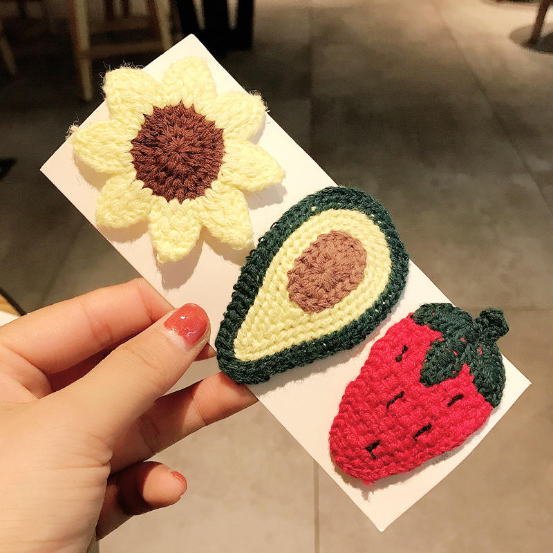 Children&#039;s Wool Knitted Fruit Barrettes Girl&#039;s Hairpin Clip Hairware Korean Cute Princess Baby Hairwear Side Clip