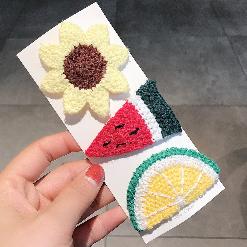Children&#039;s Wool Knitted Fruit Barrettes Girl&#039;s Hairpin Clip Hairware Korean Cute Princess Baby Hairwear Side Clip