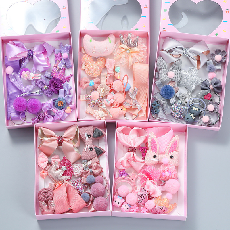 New Korean Princess Hairpin Baby Side Clip Headdress Female Hair Accessories Children&#039;s Hair Clip 18Piece Gift Box Set