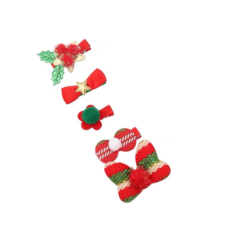 Five-Piece Suit Bow Barrettes Snowman Christmas Tree Duckbill Clip Children Cute Hair Accessories Women Cartoon Hairpin