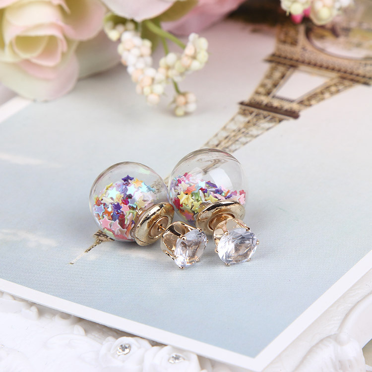E853 New Glass Ball Stud Earrings Zircon-like Hollow Glass Temperament Transparent Pentagram Stud Earrings Wholesale