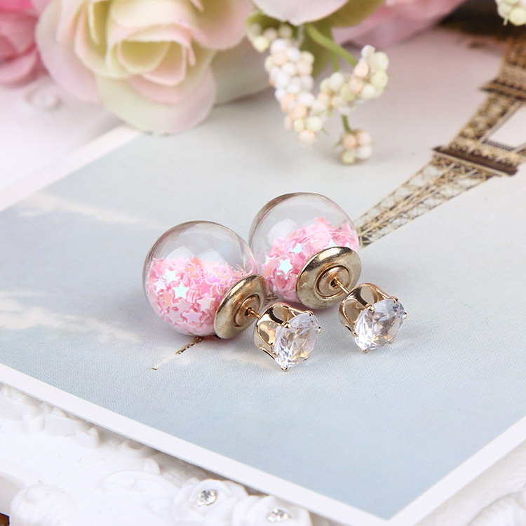 E853 New Glass Ball Stud Earrings Zircon-like Hollow Glass Temperament Transparent Pentagram Stud Earrings Wholesale