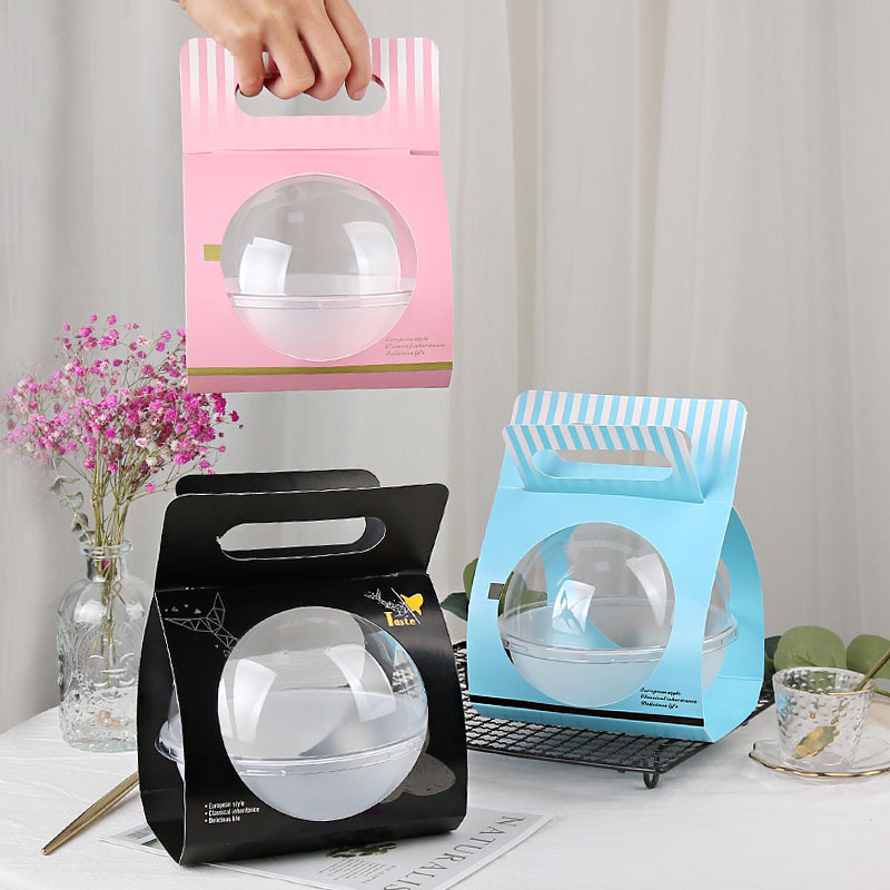 Pp High Temperature Resistant Poqi Rice Bowl Coconut Packaging Ball Bowl Mousse Transparent Hollow round Packing Box West Point to-Go Box