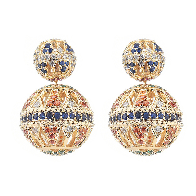 European and American Fashion Trendy Sterling Silver Needle Stud Earrings Hollow Design Color Size Ball Earrings Elegant Fashion Earrings