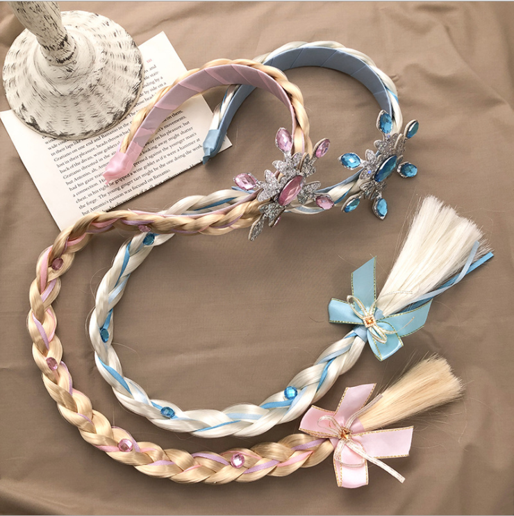 Frozen Wig Braid Princess Headband Children&#039;s Crown Aisha Queen Headdress Girl&#039;s Headband Hairpin Hair Accessories