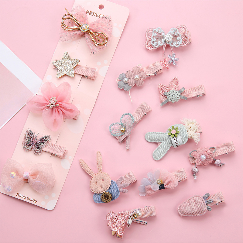 Danqing Ornament New Children&#039;s 5-Piece Hair Accessories Korean Style Cartoon Cloth Hairpin Sets Cute Crown Barrettes