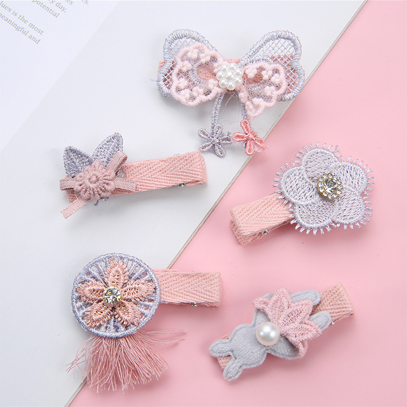 Danqing Ornament New Children&#039;s 5-Piece Hair Accessories Korean Style Cartoon Cloth Hairpin Sets Cute Crown Barrettes
