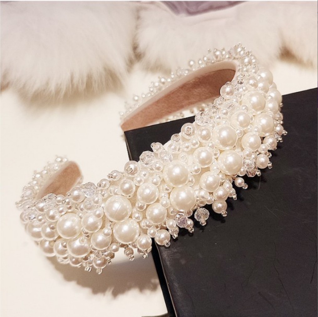 America CrossBorder Bride Pearl Headband Crown Baroque Hair Accessories Korean Princess Hairpin Crystal Headband Female