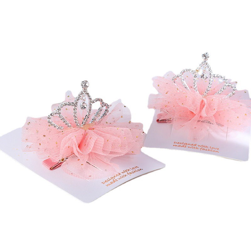 Barrettes Snowyprincess Girls Hair Accessories Cute Mesh Little Girl&#039;s Hair Pin Headdress Wholesale Crown Hairpin