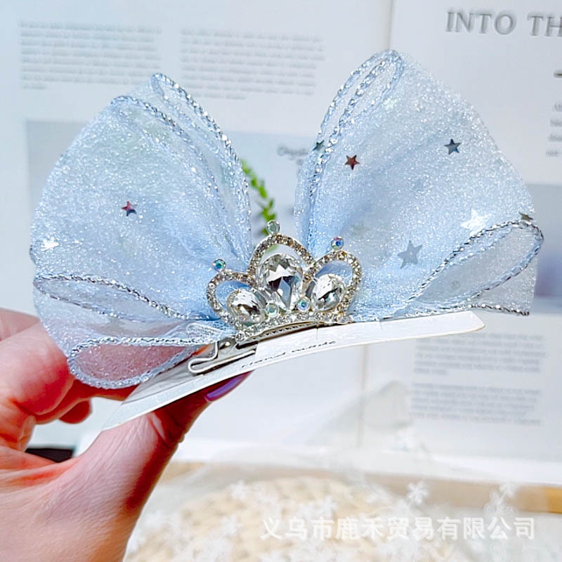 Duckbill Clip Children&#039;s Anti-Rust Fairy Seersucker Rhinestone Crown Three-Dimensional Bow Barrettes Crown Hairpin