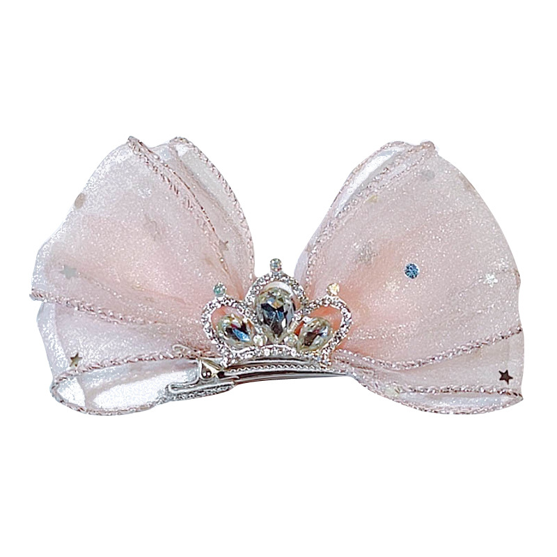 Duckbill Clip Children&#039;s Anti-Rust Fairy Seersucker Rhinestone Crown Three-Dimensional Bow Barrettes Crown Hairpin