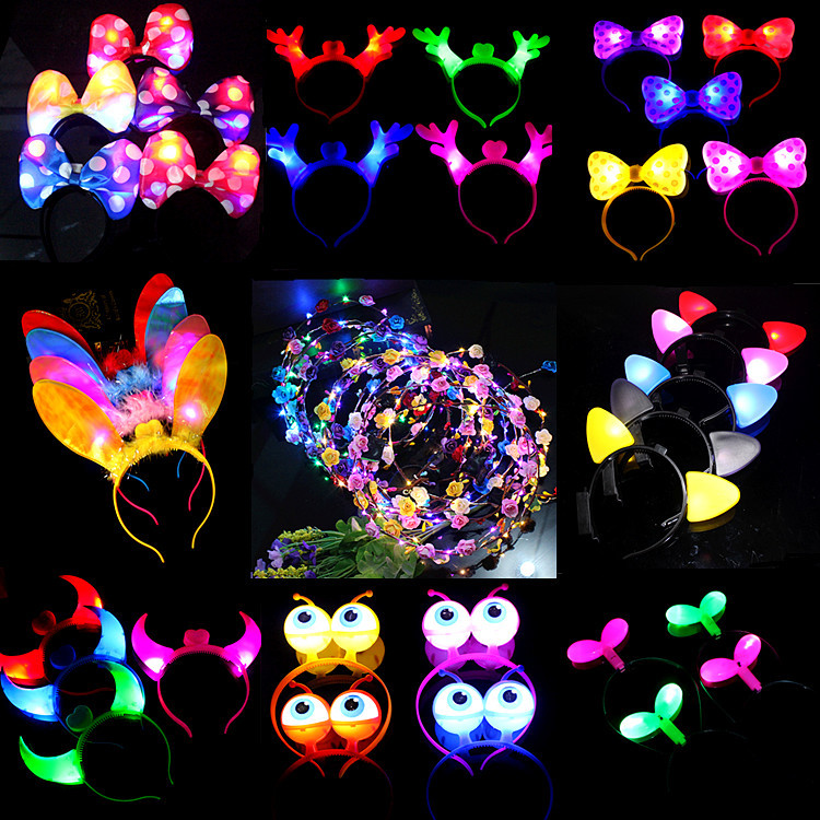 Luminous Horn Antler Crown Bow Headwear and Hairpin Luminous Headband Wholesale Flash Fluorescent Toys Wholesale