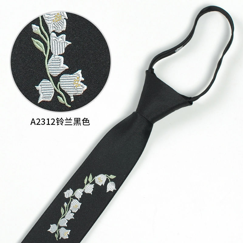 5cm Personalized Embroidery Lazy Zipper Small Necktie Ins Korean Style Narrow Thin Tiger Head Japanese Style JK Men and Women Student Trendy