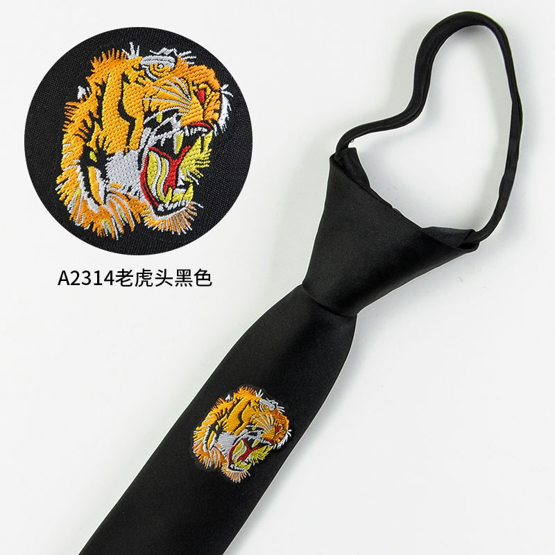 5cm Personalized Embroidery Lazy Zipper Small Necktie Ins Korean Style Narrow Thin Tiger Head Japanese Style JK Men and Women Student Trendy