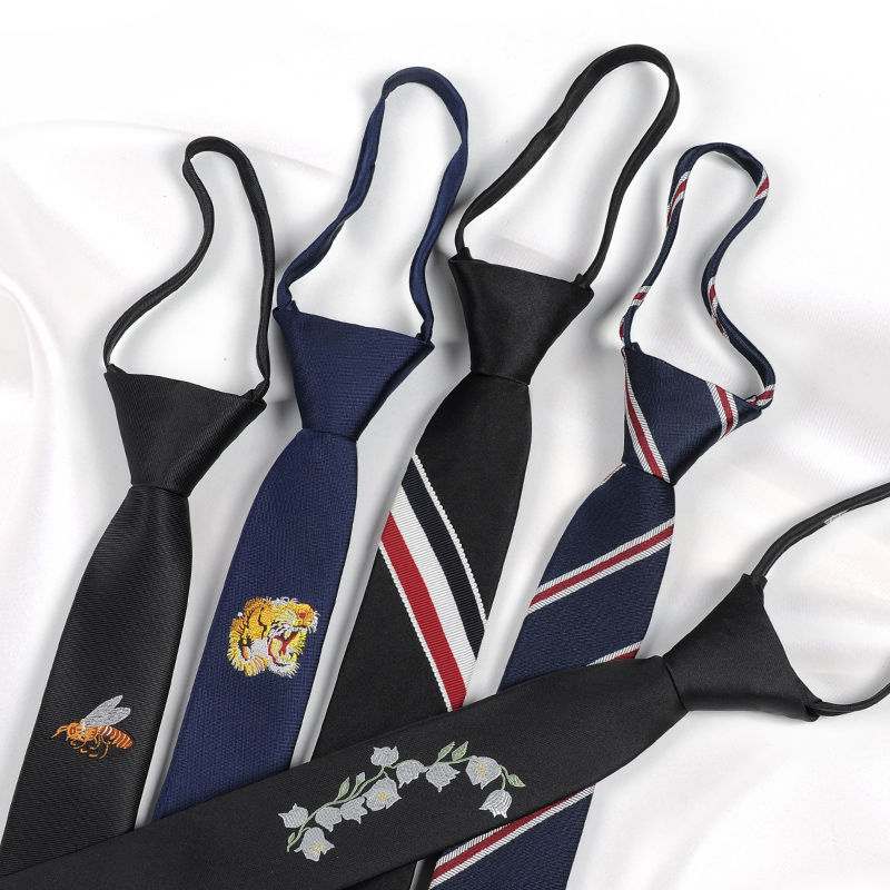 5cm Personalized Embroidery Lazy Zipper Small Necktie Ins Korean Style Narrow Thin Tiger Head Japanese Style JK Men and Women Student Trendy