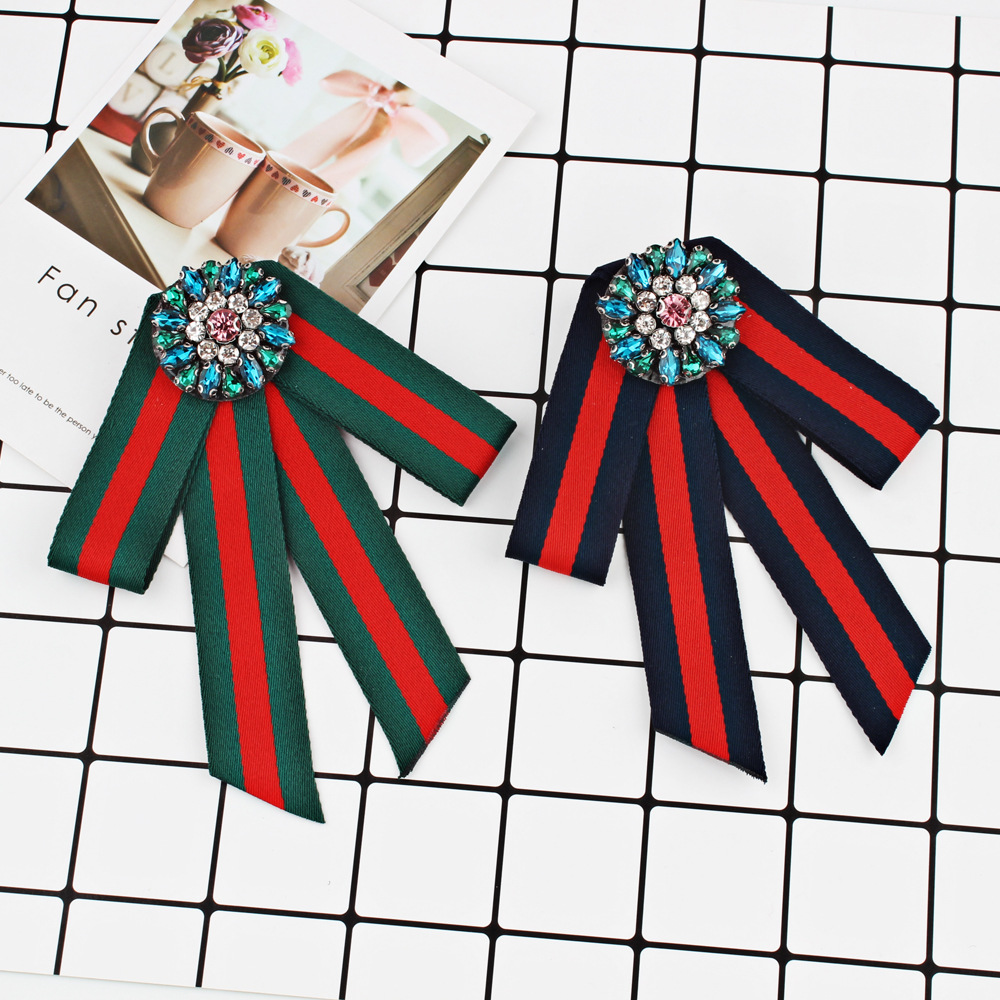 Diamond-sunflower bow tie brooch diamond-stripe necktie accessories are available for European and American fashion brands