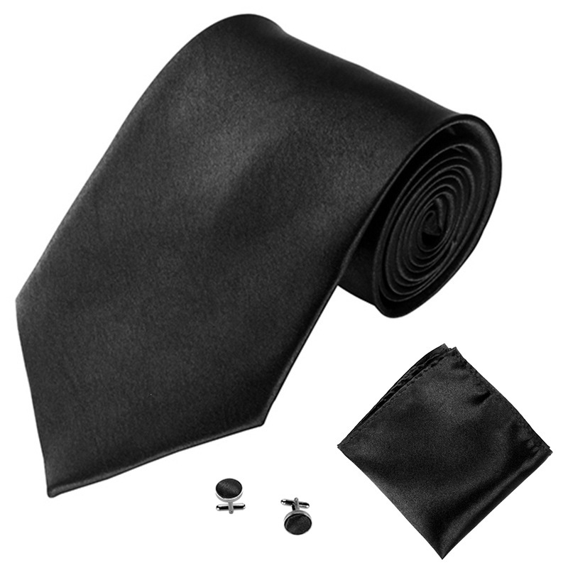 Spot Solid Color Tie Wholesale Monochrome Men&#039;s Tie Tie Cufflinks Pocket Square Suit necktie Bowknot Tie