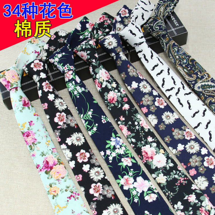 Cotton Tie Men&#039;s Floral Printed Cotton 6cm Narrow Casual Tie Female Pattern Tie necktie