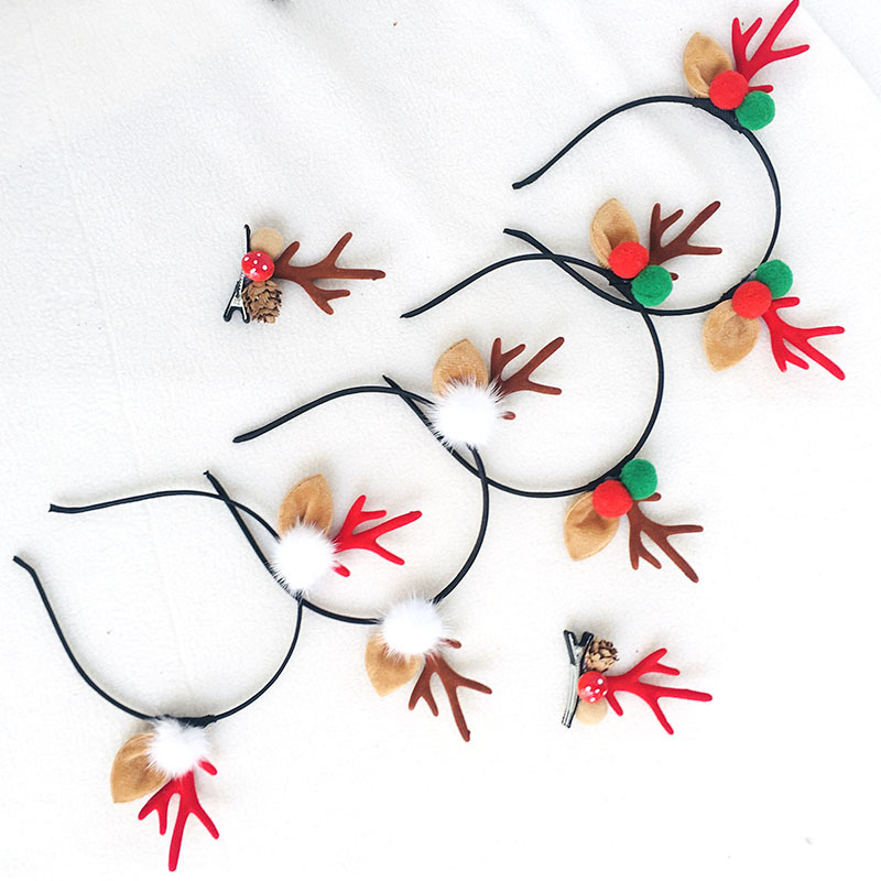 Spot Christmas Headband Antlers Children&#039;s Hairpin Hair Ball Cute Headband Luminous Feather Elk Hair Accessories