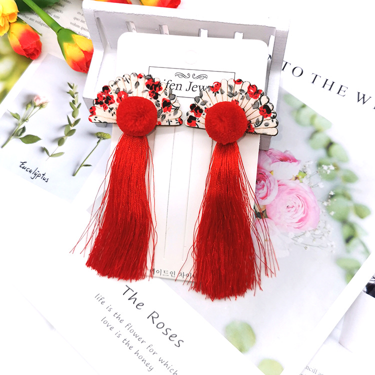Hair Ball Tassel New Year Headdress Chinese Style Cheongsam Tang Girl&#039;s Clothing Plaid New Year Hairpin Ball Hairpin