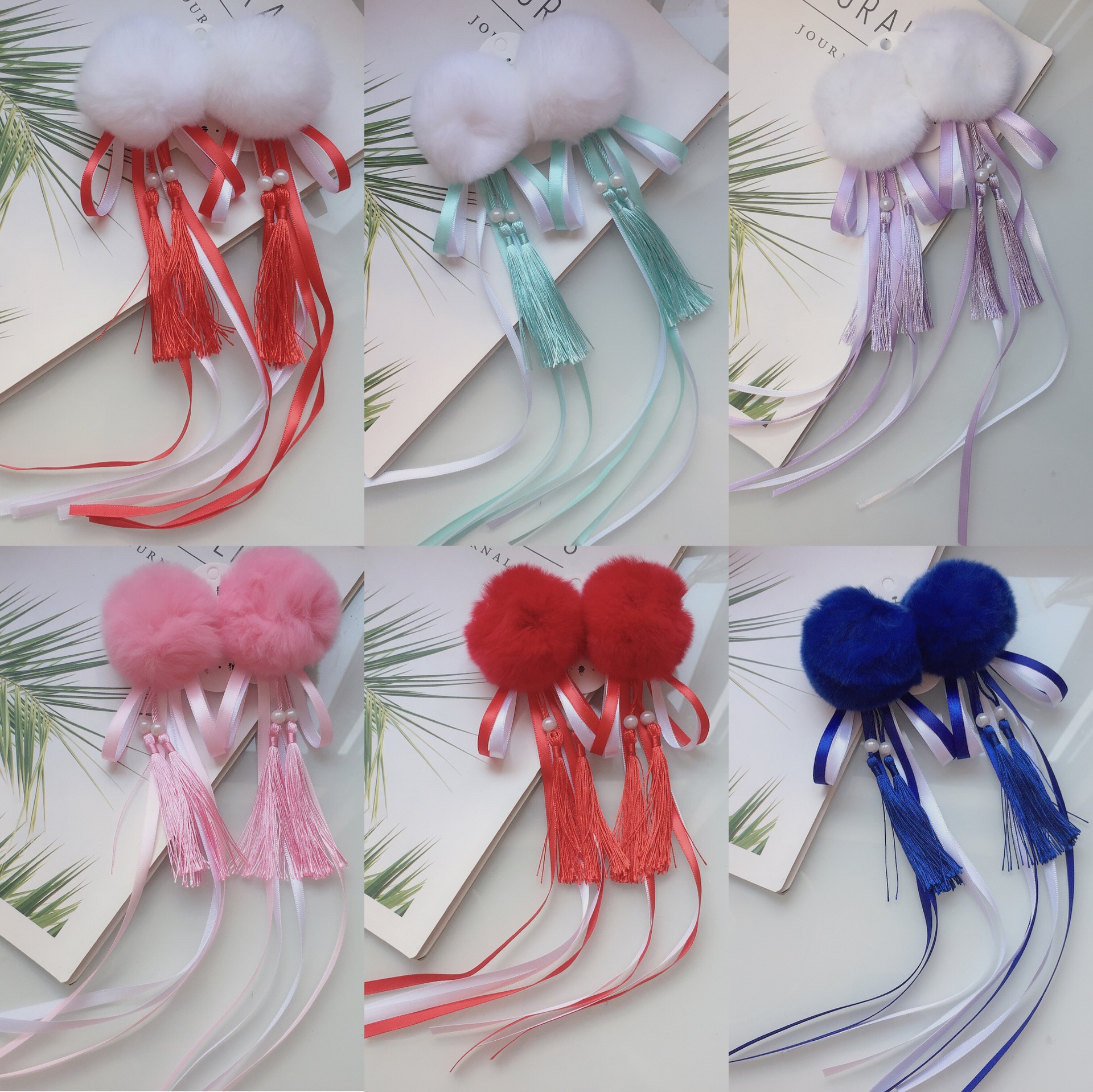 Hair Accessories Women&#039;s Han Chinese Clothing Head Accessories Girl Tang Suit Two-Dimensional Barrettes Ball Hairpin