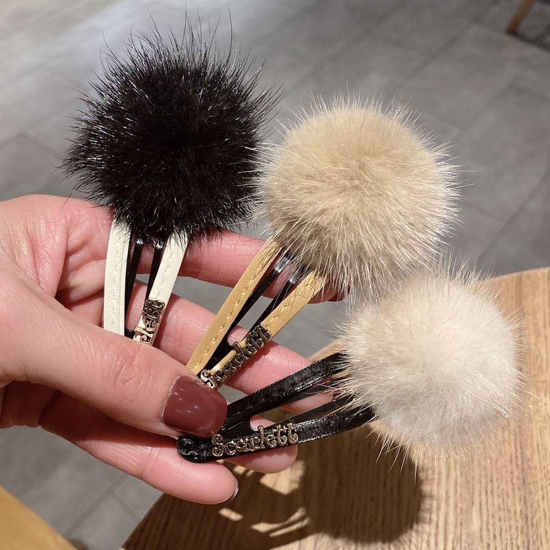  Winter Mink Barrettes Calfskin Rhinestone BB Clip Bangs Broken Hair Side Gap Former Red Korean Style New Ball Hairpin