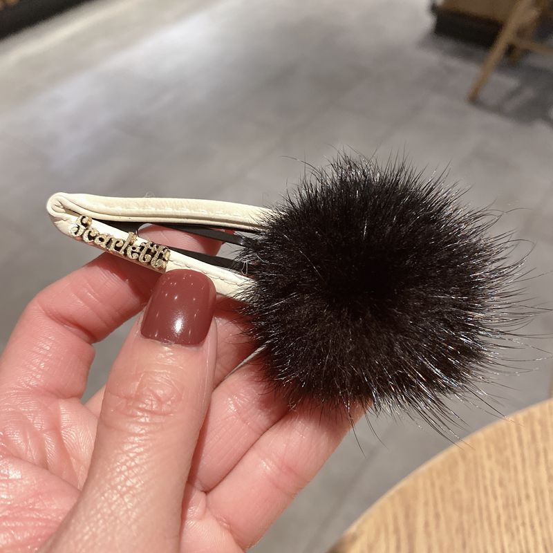  Winter Mink Barrettes Calfskin Rhinestone BB Clip Bangs Broken Hair Side Gap Former Red Korean Style New Ball Hairpin
