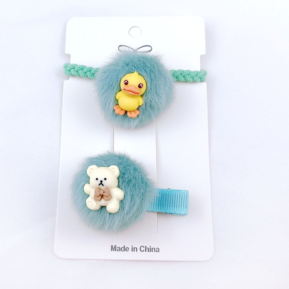  Hairy Ball Hair Band Sweet Pompon Hair Band Clip Suit Girls&#039; Little Duck Hair Rope Bear Hairpin Ball Hairpin