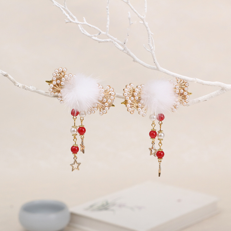 Pair of Hairclips Ancient Style Han Chinese Clothing Tassel Hairpin New Year Hair Accessories Free Shipping Ball Hairpin