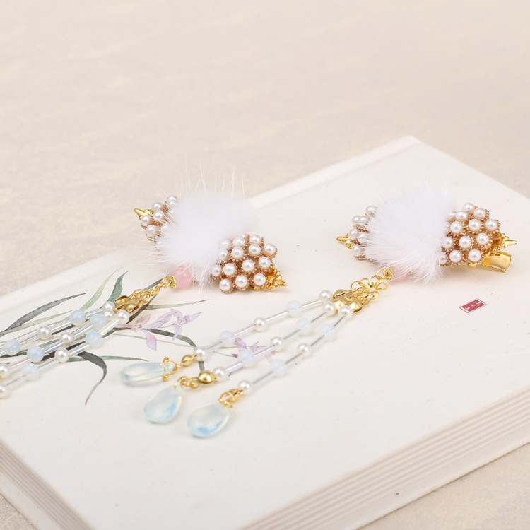 Pair of Hairclips Ancient Style Han Chinese Clothing Tassel Hairpin New Year Hair Accessories Free Shipping Ball Hairpin