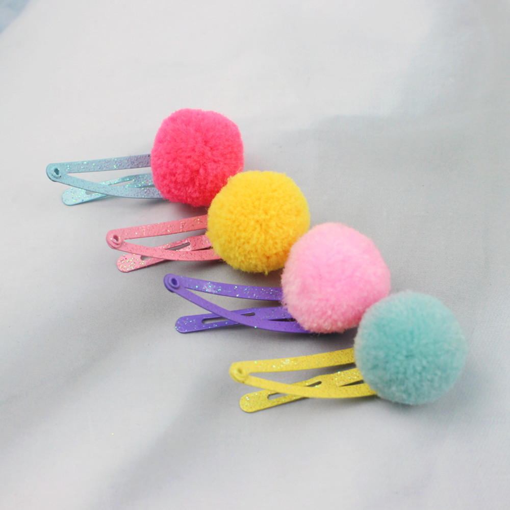Trade Korean Style Children&#039;s Pompons Hair Accessories Barrettes Macaron Cute Baby BB Clip Bang Side Clip Ball Hairpin