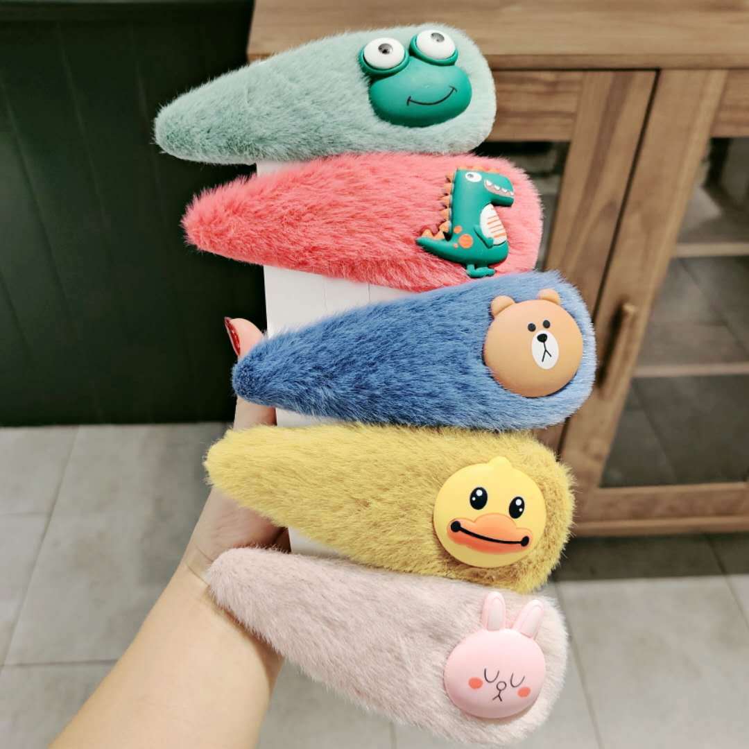 Green Fresh Fur Ball BB Clip Bow Pink Crystal Korean Cartoon Character Letter Fringe Hairpin