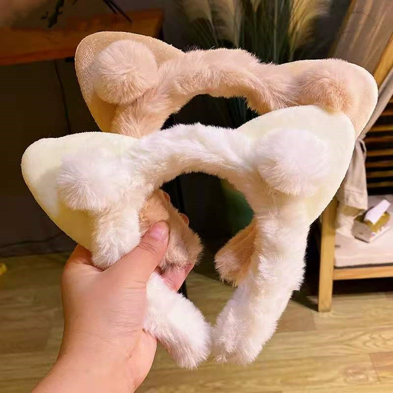 Korean Style Winter Cat Ears Plush New Headband Female Korean Hairy Ball Face Washing Super Cute Hairband Internet Influencer Hairpin
