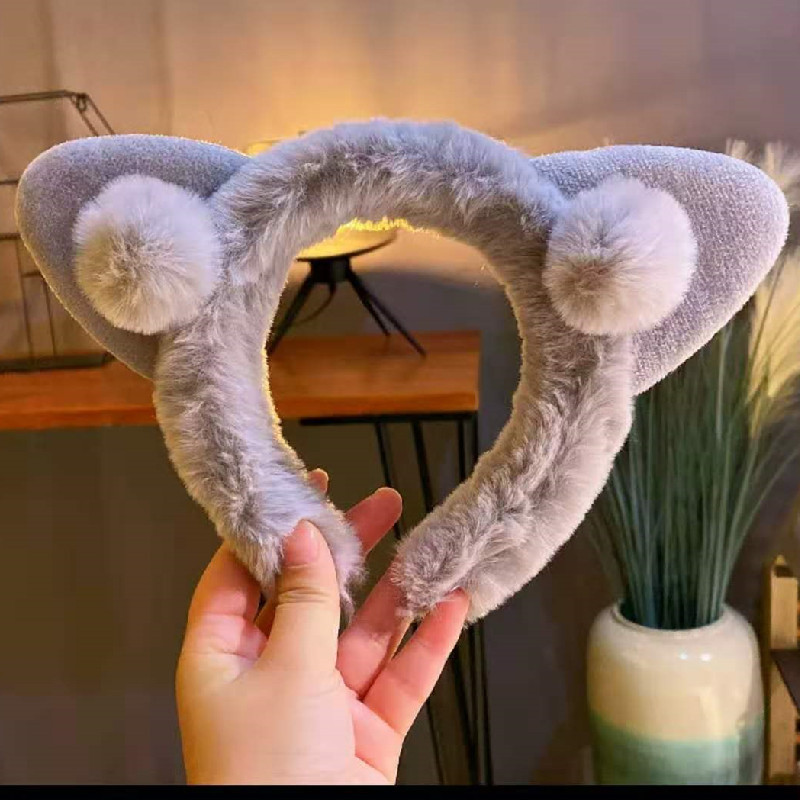 Korean Style Winter Cat Ears Plush New Headband Female Korean Hairy Ball Face Washing Super Cute Hairband Internet Influencer Hairpin