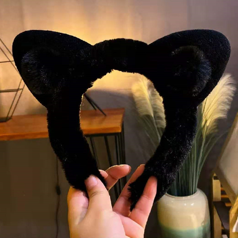 Korean Style Winter Cat Ears Plush New Headband Female Korean Hairy Ball Face Washing Super Cute Hairband Internet Influencer Hairpin