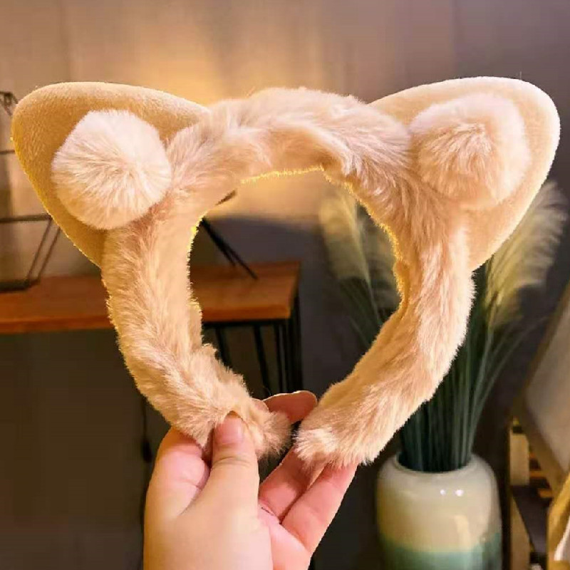 Korean Style Winter Cat Ears Plush New Headband Female Korean Hairy Ball Face Washing Super Cute Hairband Internet Influencer Hairpin