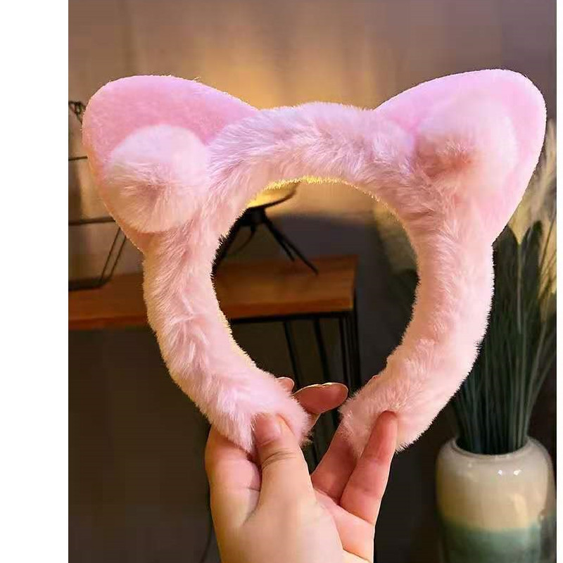 Korean Style Winter Cat Ears Plush New Headband Female Korean Hairy Ball Face Washing Super Cute Hairband Internet Influencer Hairpin
