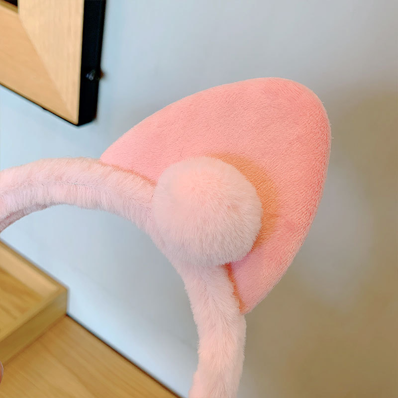 Japanese and Korean Cartoon Cute Little Wild Cat Headband Furry Triangle Cat Ears Fur Ball Face Washing Hair Fixer Headband Hairpin Tide