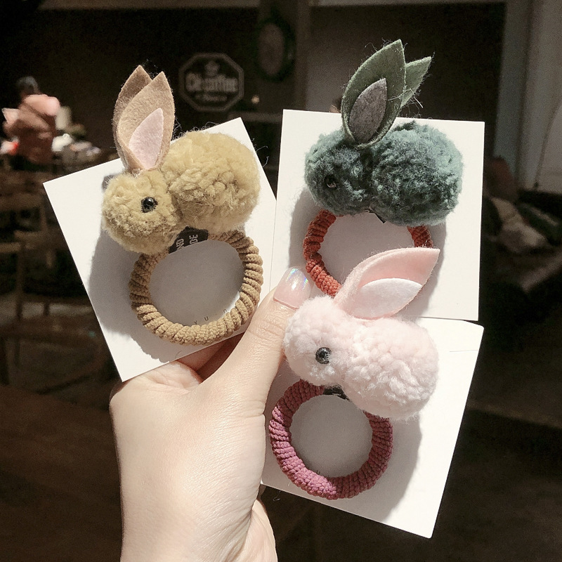 Korean Cute Fur Ball Rabbit Scrunchies Children&#039;s Hair String Cartoon Plush Tie Rope Female Hair Elastic Hairpin Head Jewelry