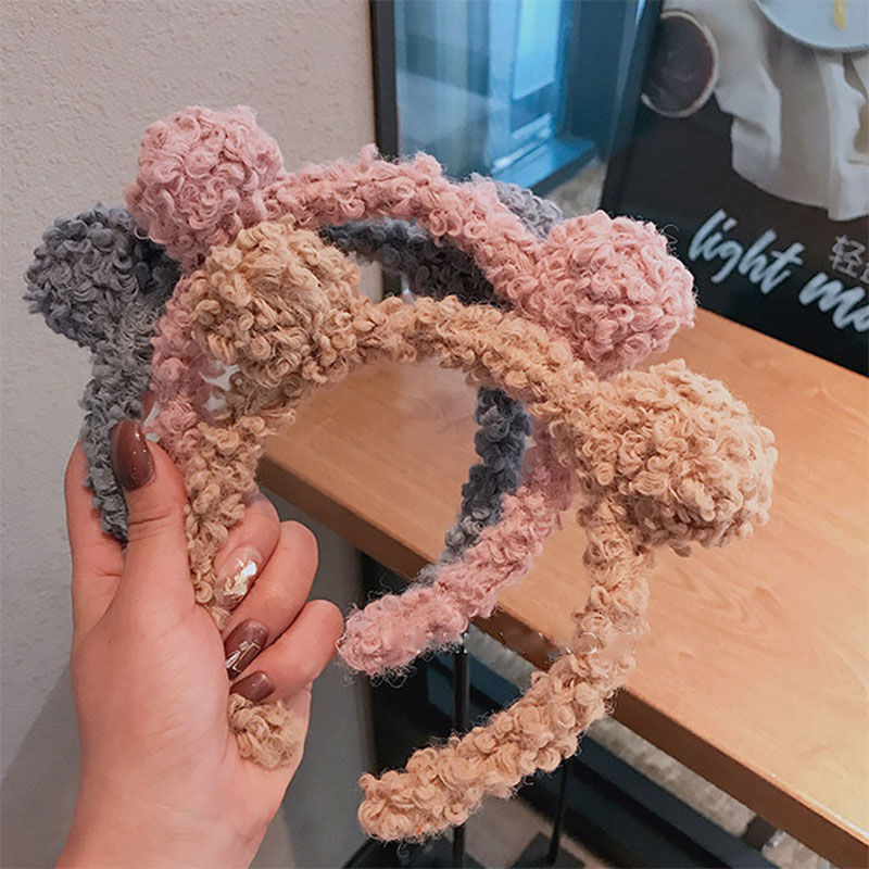 Bear Ears Plush Hairpin Zhao Lusi Same Style Fur Ball Instafamous Hairband Female Hairband Cute Super Cute Headband Hair Band