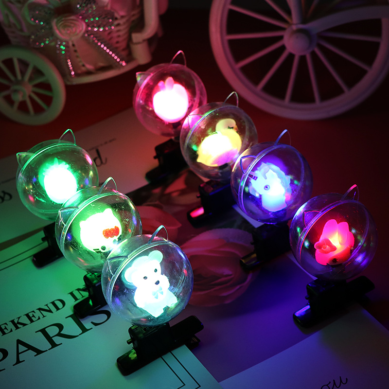 2019 New Hot Style Mini Colorful Flash Bob Ball sells sprout Clip Glow Cartoon Hairpin Night Market Gifts